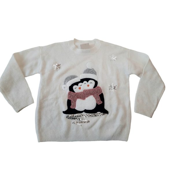 F&F fehér pingvines kötött pulcsi